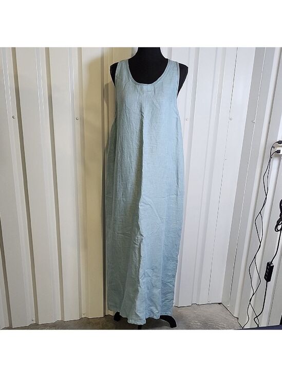 Maurizio Mykonos Dresses & Skirts - Maurizio Womens Light Blue Linen and Leather Maxi Dress Size Large Racerback